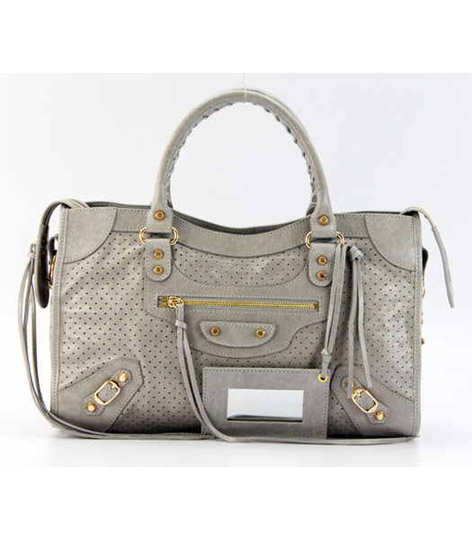 Balenciaga Città Croce Borsa Grigio Chiaro Nails Oro Pelle